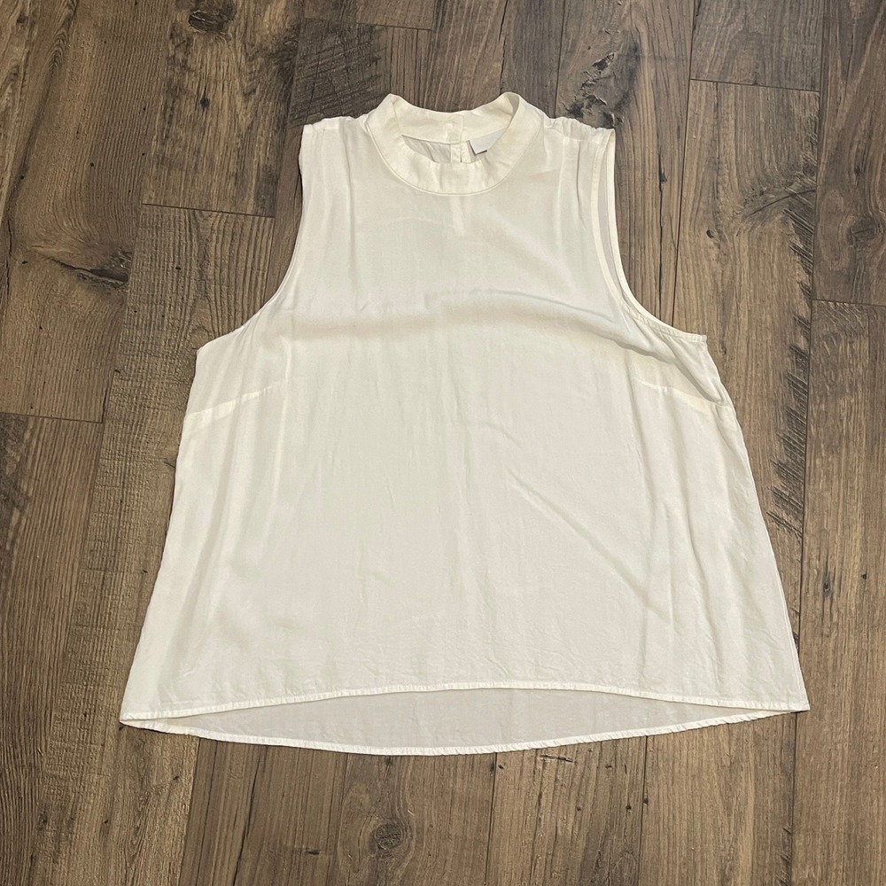 J. Jill White Rayon Mock Neck Sleeveless Blouse Top Large Petite WTP094862